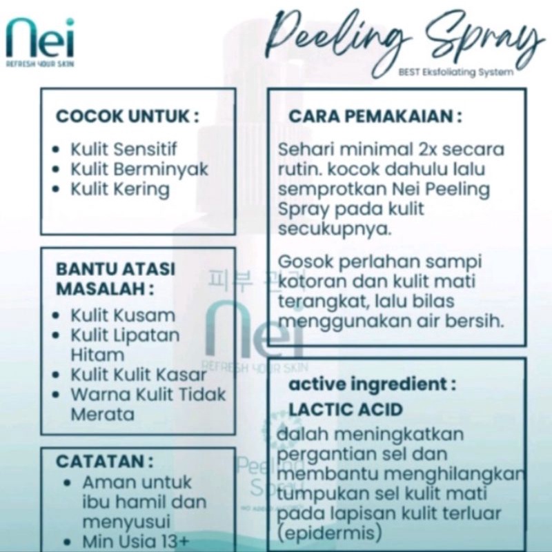 (ORI❗) NEI PEELING SPRAY PENGHILANG DAKI 90 ML