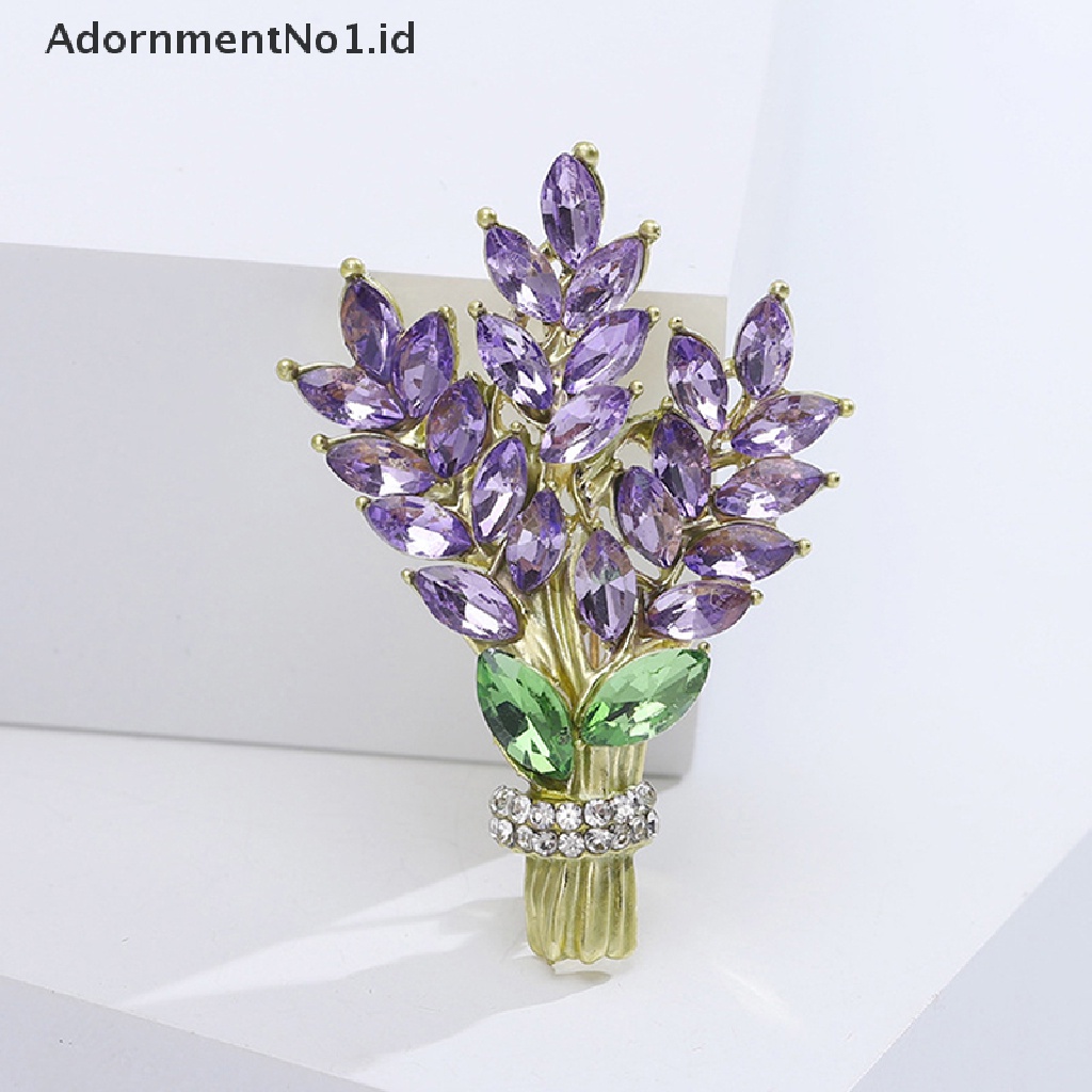 [AdornmentNo1] Wanita Bros Romantis Kristal Lavender Bunga Kerah Pin Alloy Tanaman Bros Kerah Pin Aksesoris Hadiah Perhiasan [ID]