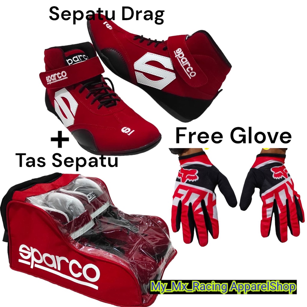 sepatu drag balap plus tas sepatu tas jingjing sepatu casual terlaris sepatu slalom or sunmori bonus sarung tangan spc s RED BISA COD