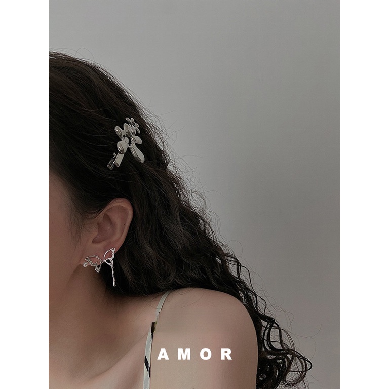 Anting Mutiara Kupu-Kupu Gaya Perancis Desain Ceruk Gadis Lembut Perempuan ins Asimetri