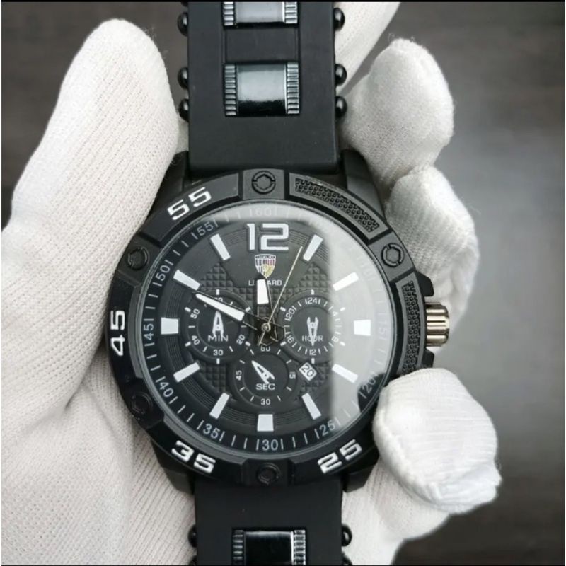 Jam Tangan Pria Leopard Tanggal Aktif Strap Rubber Anti Air