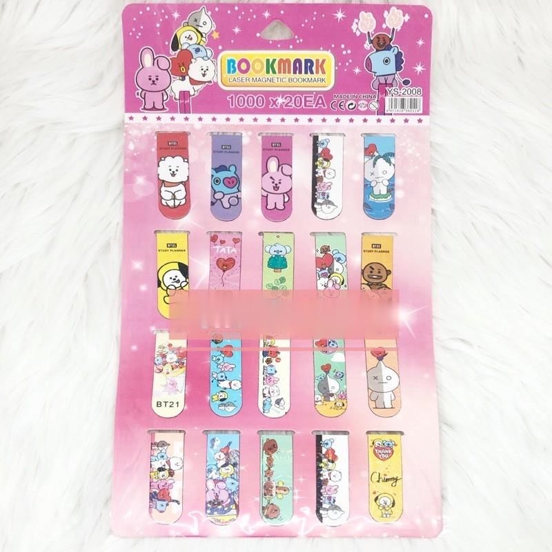 ( 1 PAPAN 20PCS ) PEMBATAS BUKU MAGNET BTS BT21 KPOP / BOOKMARK MAGNET BT21 / PEMBATAS BUKU BTS BT21