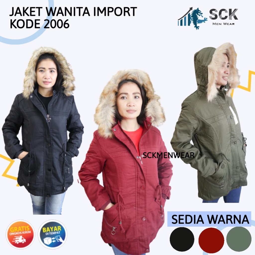 Jaket Parka Katun Dalam Bulu Wanita / Jaket Cewek Model Parka Aneka Warna Musim Dingin Dalam Bulu  - sckmenwear GROSIR