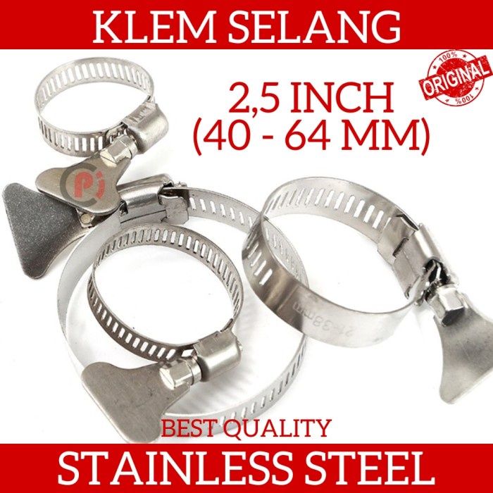 Hose Clamp Klem Selang 2.5 inch Inci 40 sd 64 mm Model Kuping SS