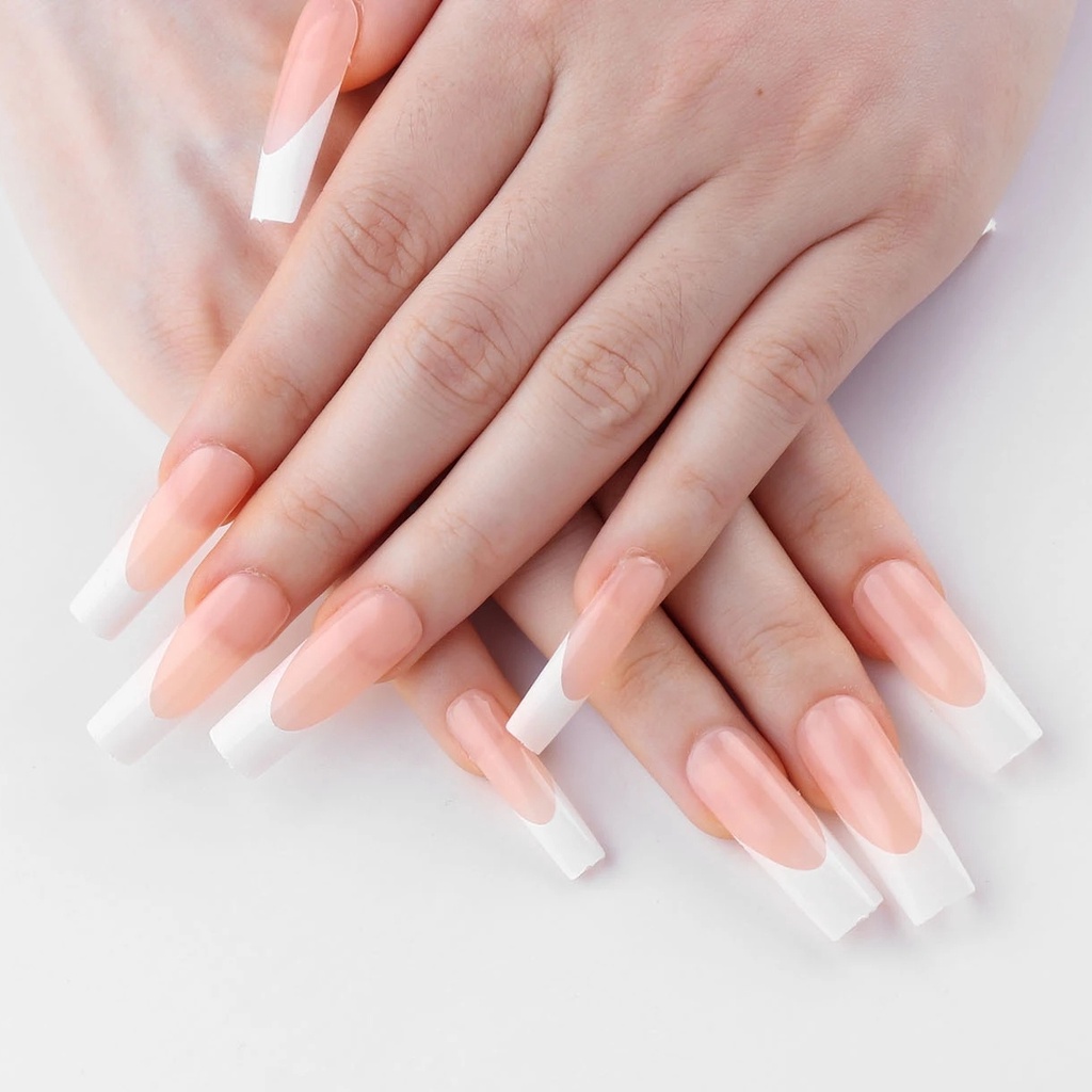 [Harga Grosir] 24pcs/Set Kuku Palsu Simple Tepi Putih Nude Seri Prancis Memakai Potongan Kuku Dapat Dilepas Berbagai Bentuk Manicure Nail Art Patch Untuk Wanita