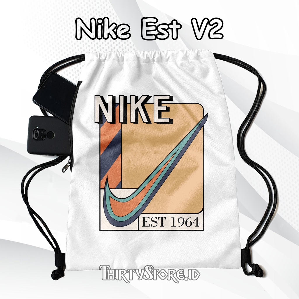 Tas Serut Anti Air New String Bag Full Print Pria Dan Wanita Motif Nike Est v2 Tas Olahraga Tas Sekolah