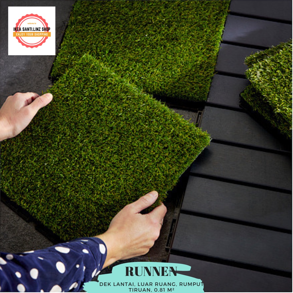 RUNNEN Dek lantai, luar ruang, rumput tiruan, 0.81 m²