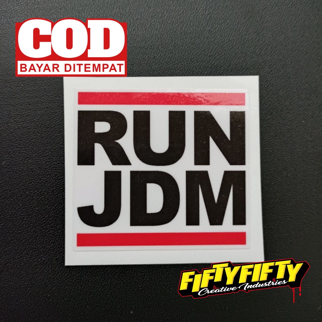 Stiker Print Cut RUN JDM Stiker Printing Laminasi Glossy Stiker Motor Mobil Helm Sudah Membentuk Pola Desain