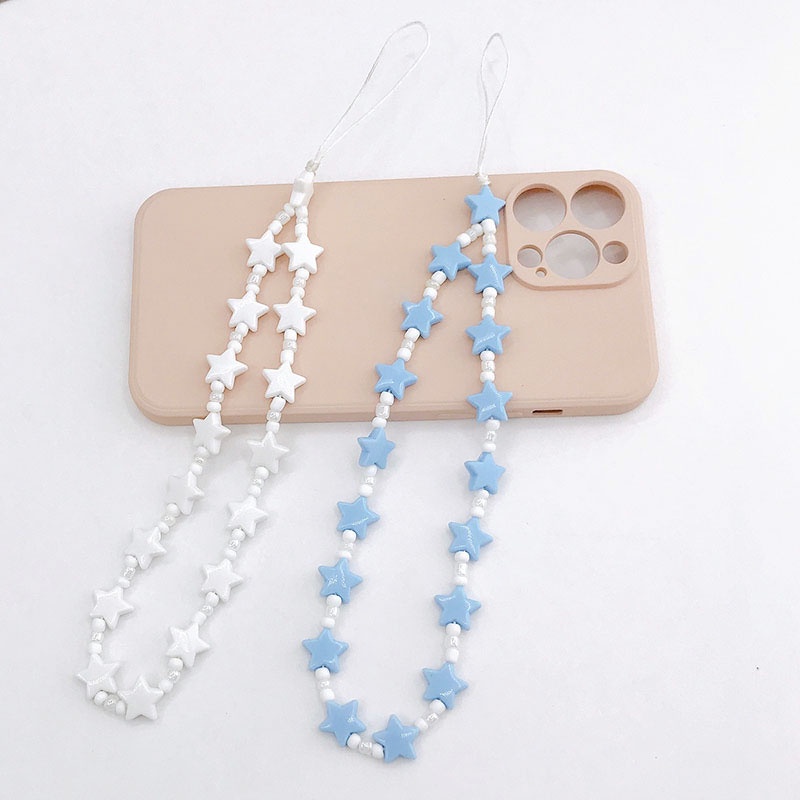 Pentagram Star Beads Chain Rice Bead Phone Strap Universal Gelang Anti Hilang Untuk iPhone Android OPPO VIVO Huawei Xiaomi Redmi Samsung Semua Ponsel Earphone Case