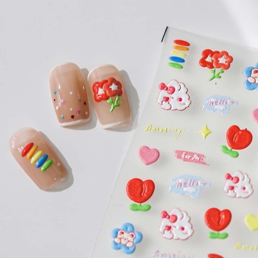 AUGUSTINA Agustina Kartun Stiker Kuku Wanita Fashion Hewan Makanan Ringan Bebek Dekorasi Nail Art