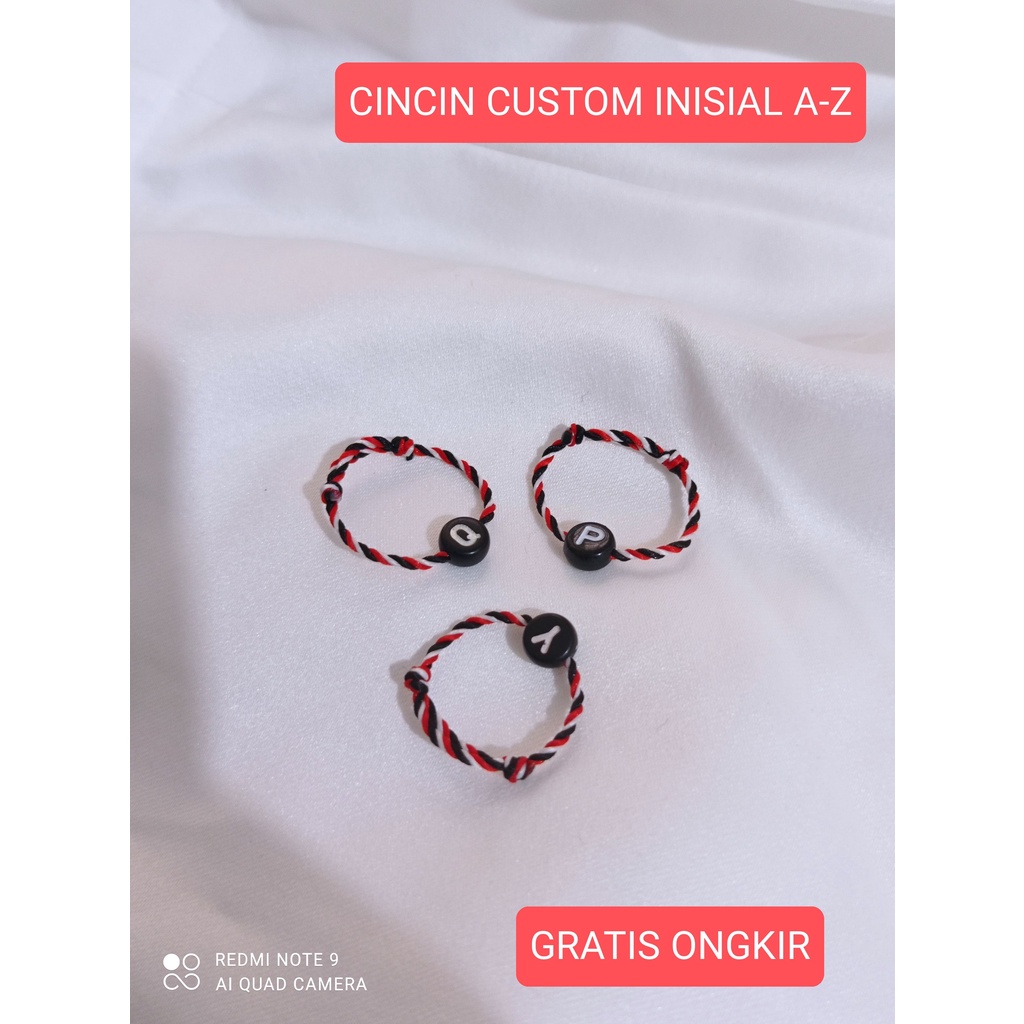 (COD) CUSTOM CINCIN INISIAL TALI TRIDATU MOTE HITAM PIPIH Cincin bali / Cincin Viral / Cincin Persahabatan