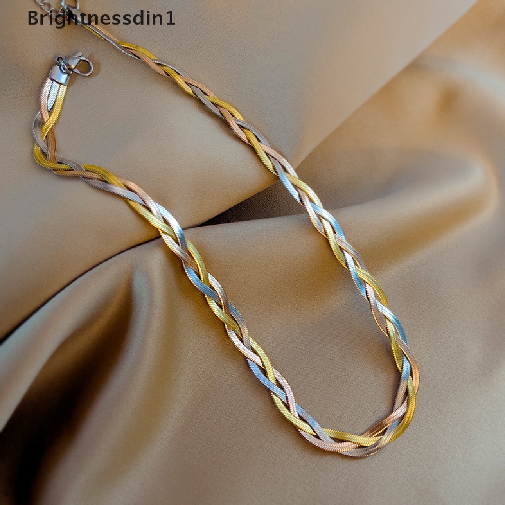 [Brightnessdin1] Multi Layer Tahan Air Titanium Steel Tangan Dikepang Baru Herringbone Rantai Kalung Untuk Wanita Fashion Klavikula Rantai Trendi Perhiasan Butik