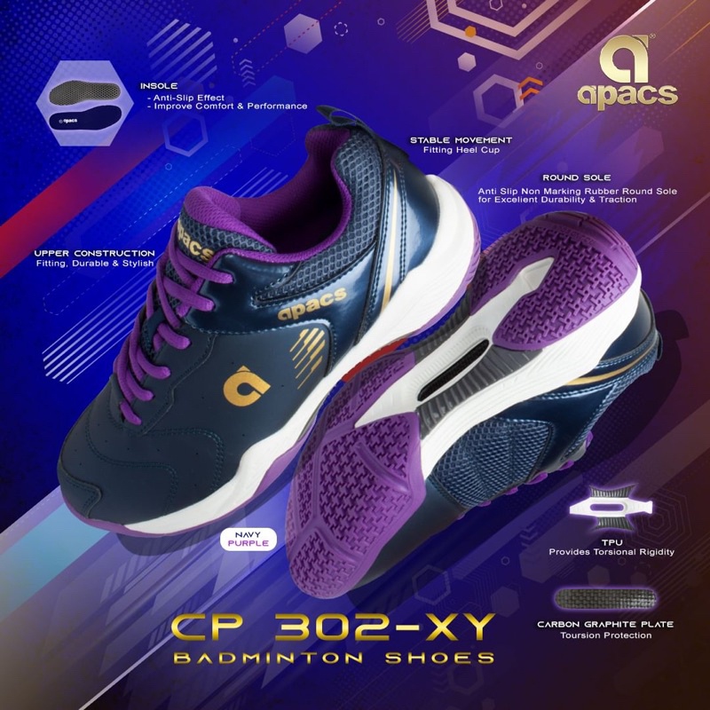 Sepatu Badminton Apacs CP 302 XY Navy Pur