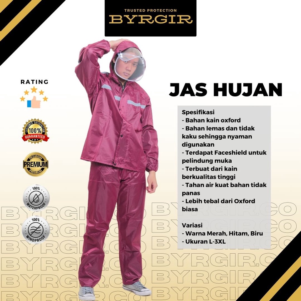 BYRGIR  Jas Hujan Setelan Premium Pria Wanita Tebal Anti Angin Rembes Raincoat Motorcycle Bike Rain Jacket Jaket Rain Mantel Hujan Anti Lembab Gerah Penutup Wajah Faceshield