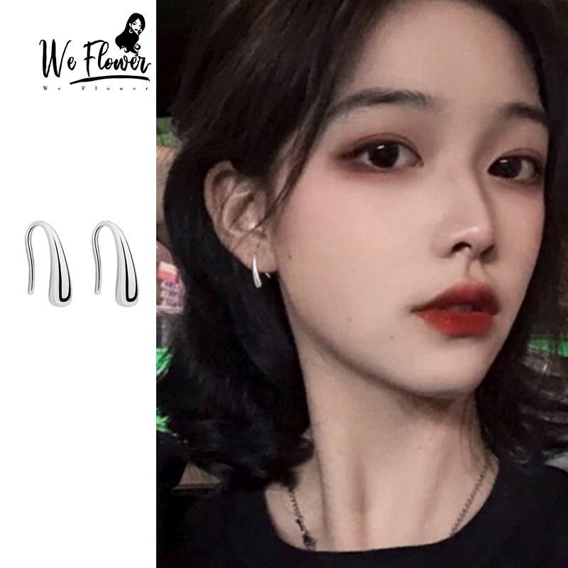 Kami Bunga Chic s925 Perak Water Drop Stud Earrings Untuk Wanita Gadis Korea Halus Kait Cuff Earring Hypoallergenic Telinga Perhiasan Hadiah