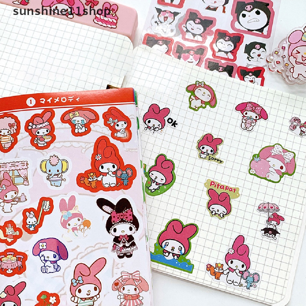 Sho 450 Pcs Kartun Lucu Stiker Kawaii Stationery Sanrio Stiker Kuromi Melody &amp; Coogo Diary Stiker Telepon Dekoratif Scrapbook DIY Stiker N