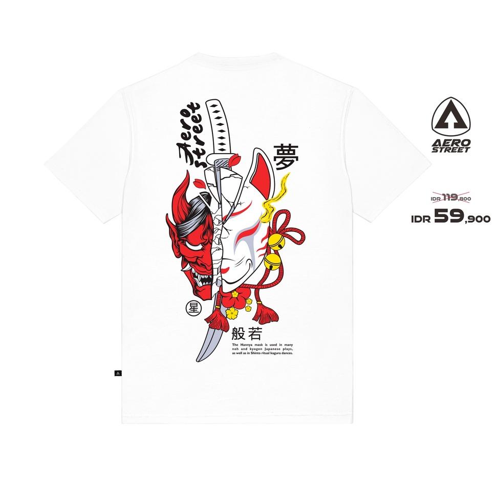 LANGSUNG KIRIM Aerostreet T Shirt Hannya Kitsune Putih Kaos T-Shirt Tshirt ABDAA