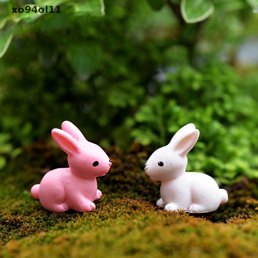 Xo 2Pcs Easter Rabbits Cute Bunny Ornamen Resin Peri Taman Dekorasi Hari Paskah OL