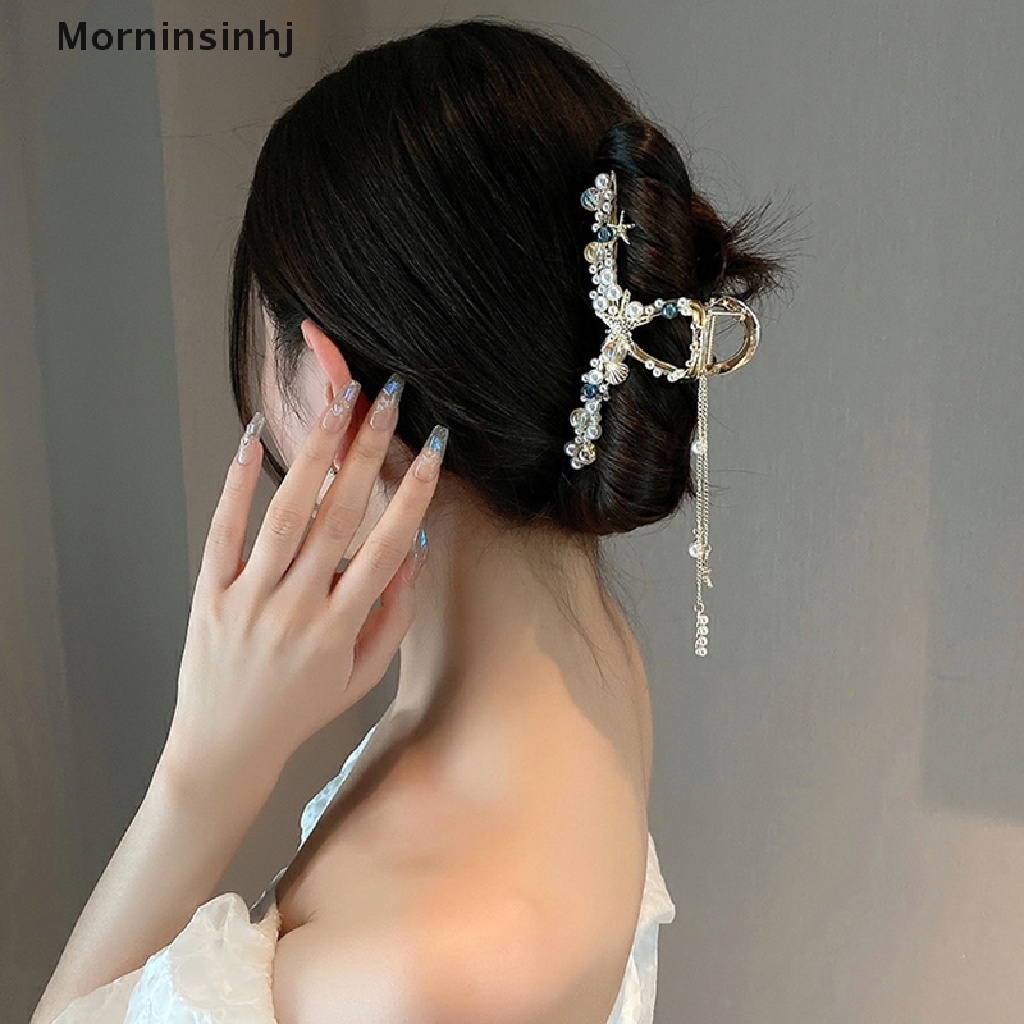 Mornin Mutiara Rumbai Rambut Klip Bintang Laut Jepit Rambut Hair Claw Berlian Imitasi Hiu Klip Perhiasan id