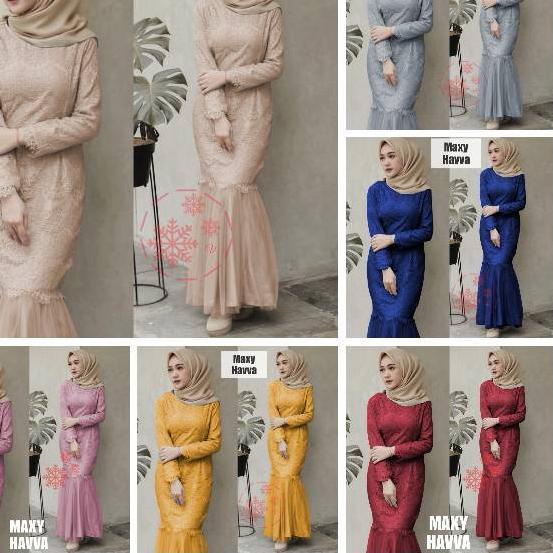 ✳ MAXY HAVVA JUMBO/ GAMIS BRUKAT TILE/ Gamis lebaran /maxy duyung mermaid brukat MAXY HAJUKU GAMIS B