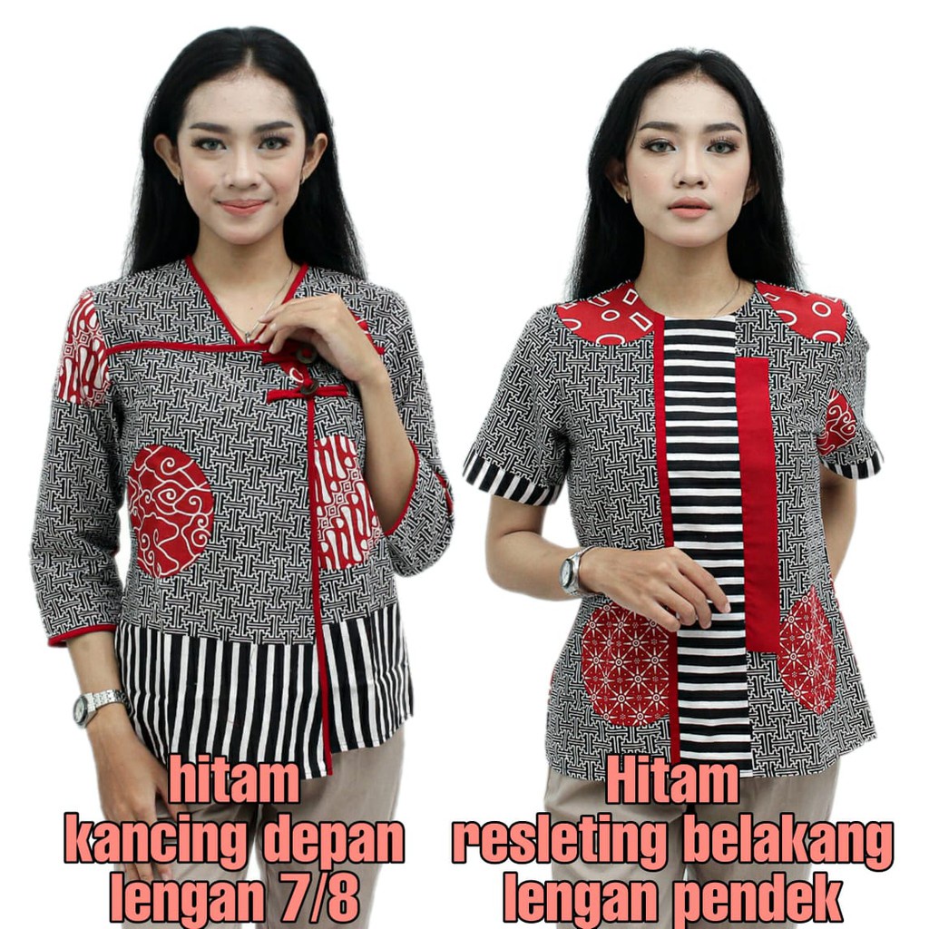 Boluse Batik WAnita - Atasan Batik - Blus Batik - Warna Merah Putih - Batik Wanita -S-M-L-XL-XXL-3L-