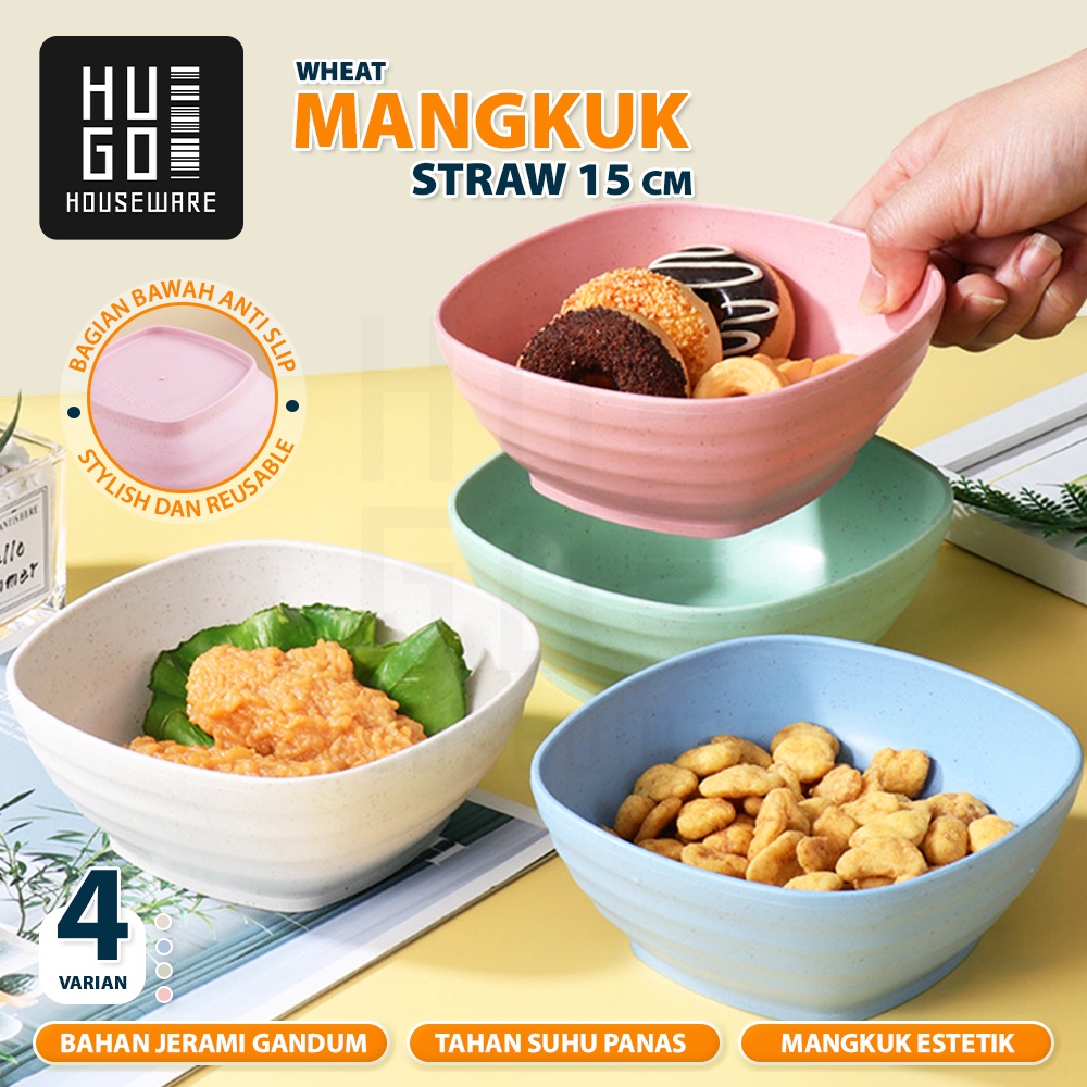 HUGO Mangkuk Sup Segi Jerami 15 cm Mangkuk Plastik Tebal Wheat Straw Bowl Tahan Panas