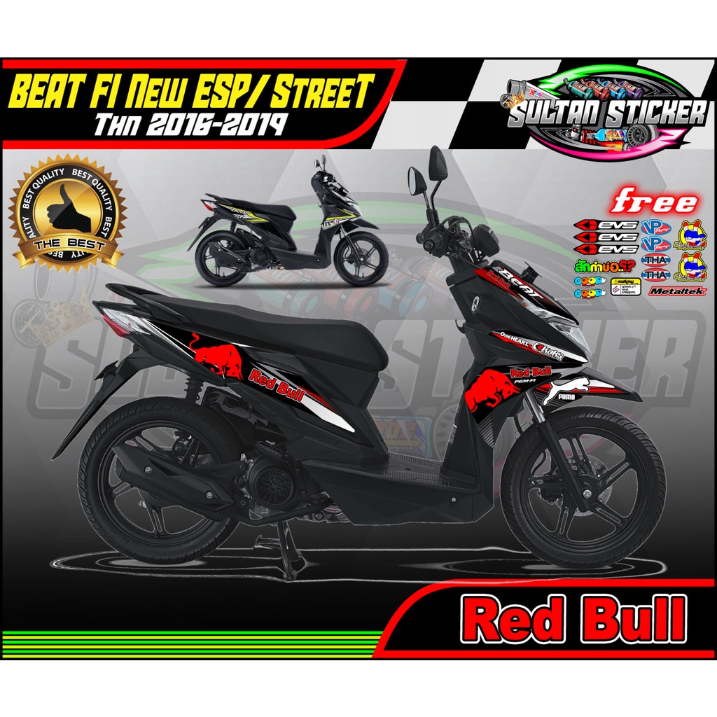 Stiker Variasi Streaping Decal List Motor HONDA BEAT Fi New ESP/STREET (Thn 2016-2019) - Red Bull