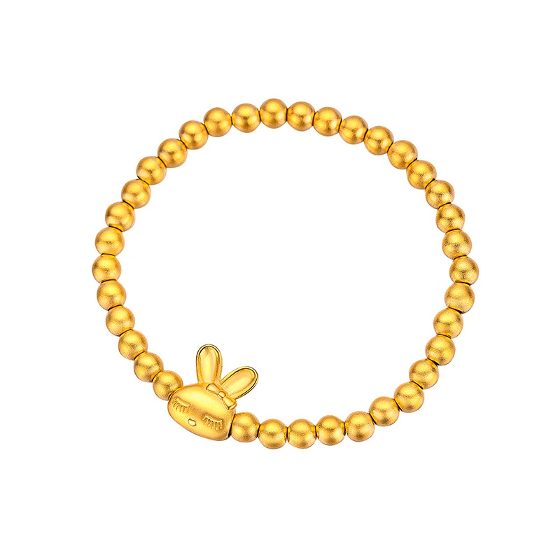 Goldkingdom Perhiasan Fashion Emas Asli Kadar 375Bangkok Aksesoris Ready Stock Zodiak Cina Tahun Kelinci Hidup Ini Tali Gelang Kelinci Lucu Manik-Manik Kekayaan