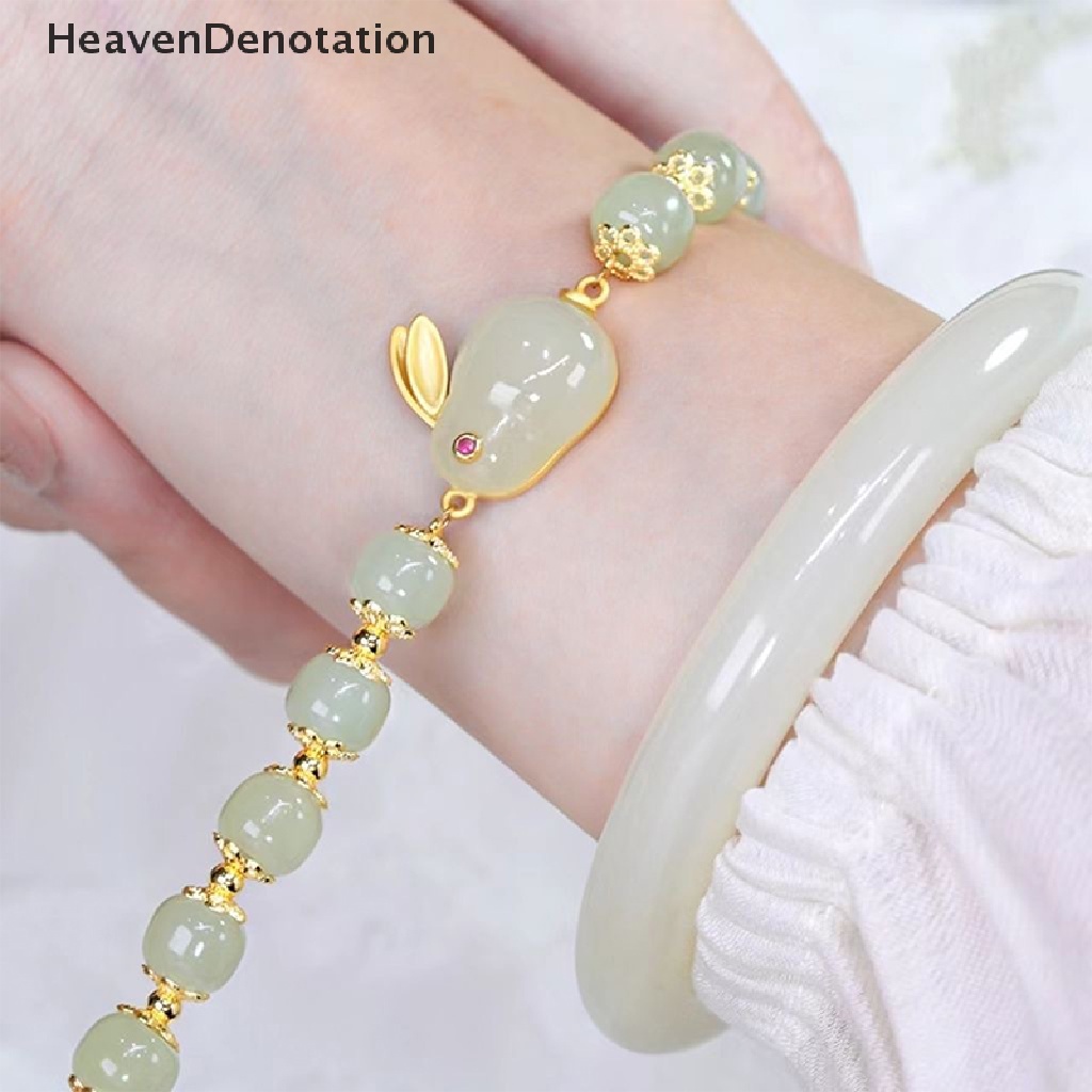 [HeavenDenotation] Sederhana Mode Kelinci Hetian Giok Gelang Fashion Temperamen Hewan Pesona Gelang Untuk Gadis Lucu Wanita Gelang Perlengkapan Perhiasan HDV