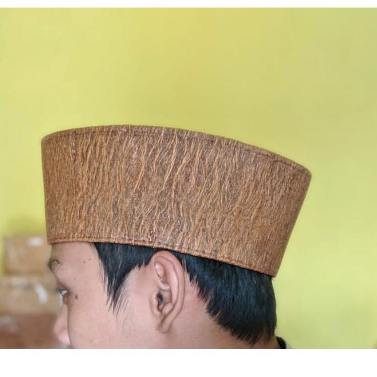 Ready peci kulit kayu waru motif terompah peci habib bahar kopiah unik songkok pria terbaru peci uni