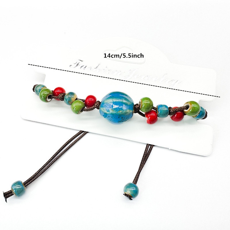 Baru 14 cm Gaya Etnik Handmade Keramik Manik Gelang Fashion DIY Tali Gelang Ukuran Dapat Disesuaikan