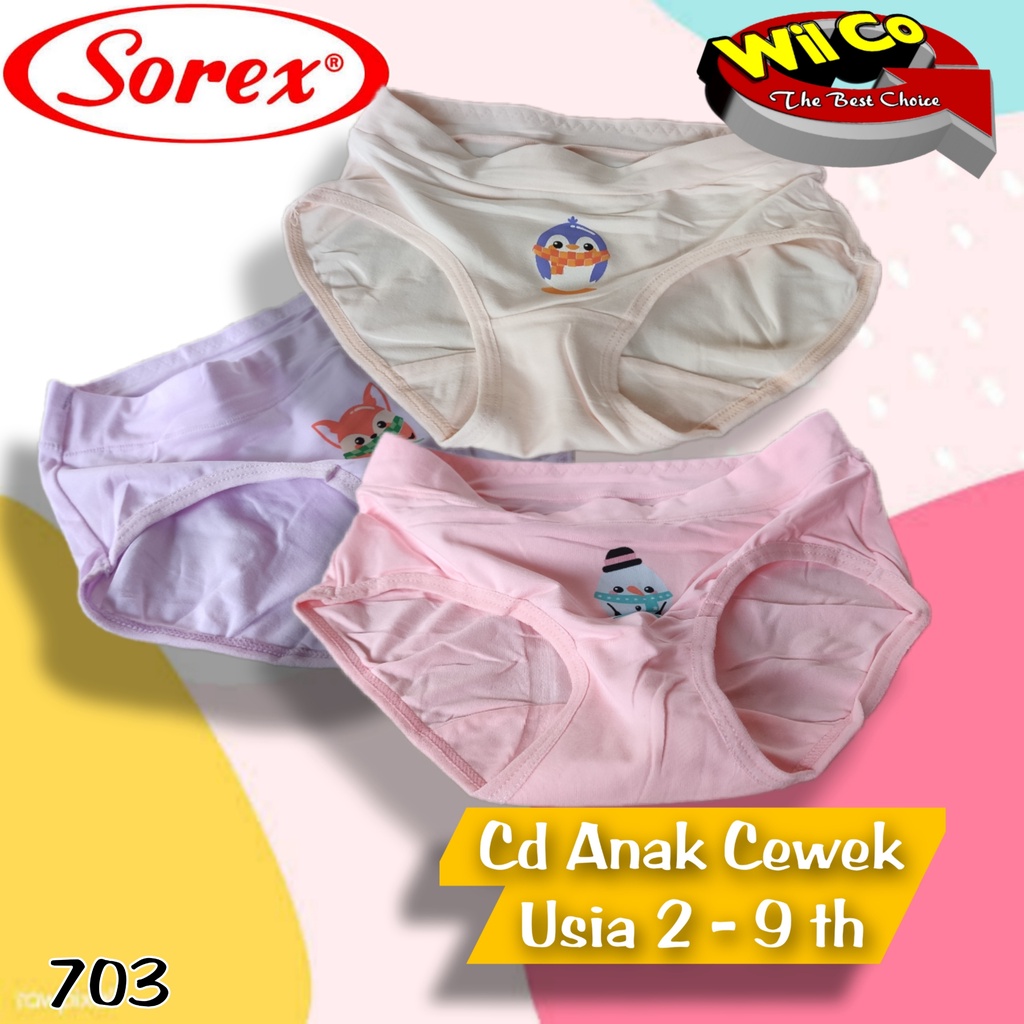 K703T - (HARGA PER 3 PCS) CELANA DALAM ANAK PEREMPUAN SOREX USIA 2 - 9 TH