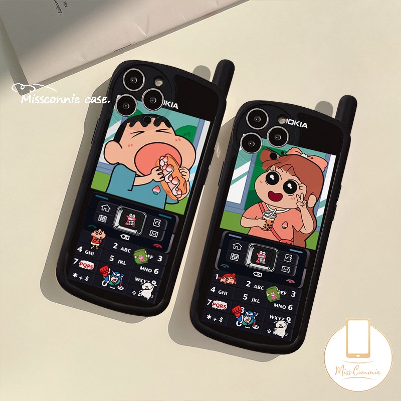 IPHONE Case Bentuk Ponsel Crayon Shin-chan Kartun Kompatibel Untuk Iphone7 8 Plus11 13 14 12 Pro MAX XR X XS MAX SE 2020 Kepribadian Retro Seluler Kreatif Lucu Sakurada Nene Soft Cover