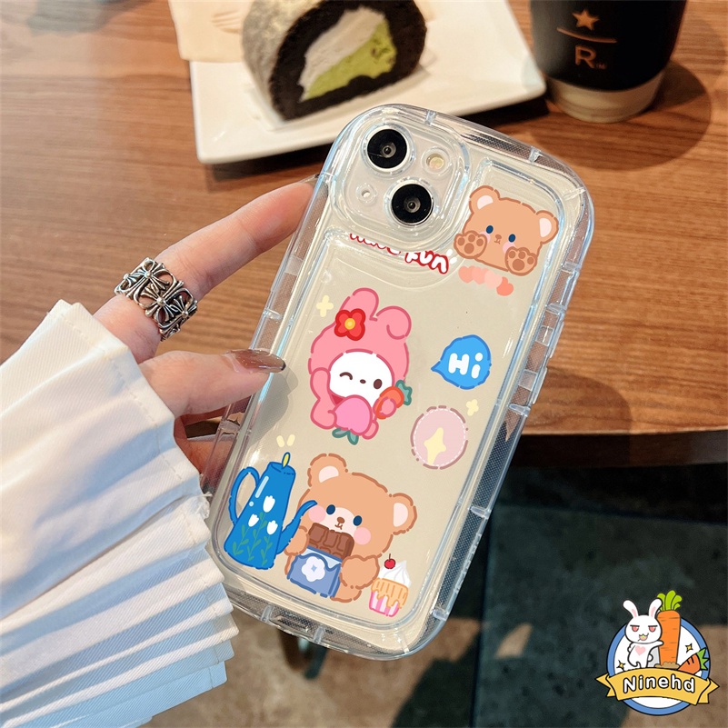 IPHONE Casing Kompatibel Untuk Iphone14 13 12 11 Pro Max X Xr Xs Max8 7 6 6s SE 2020 Plus Motif Beruang Kelinci Lucu Casing Ponsel Bening Air-cushion Case Silicone Fall-proof Cover Pelindung