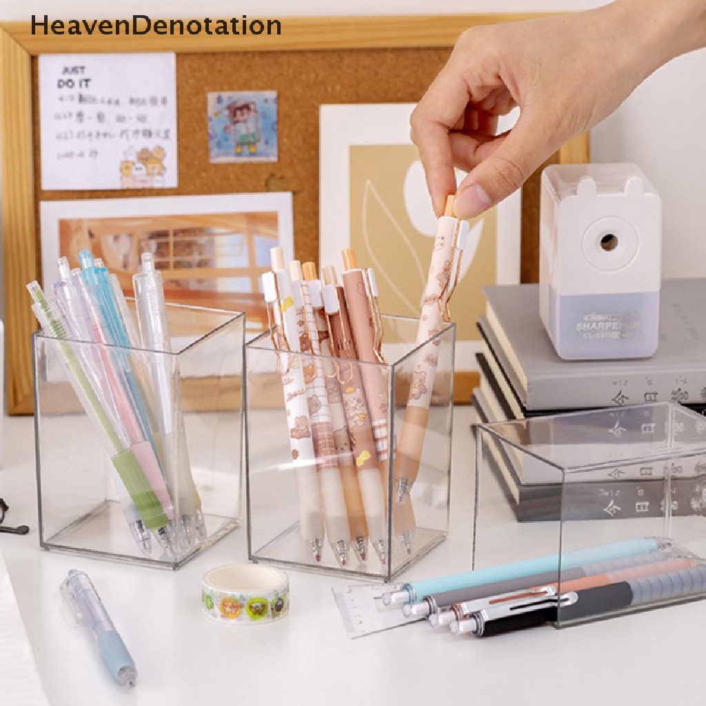 [HeavenDenotation] Wadah Pena Akrilik Padat al Desktop Makeup Brush Wadah Tempat Pensil Perlengkapan Rumah Pena Organizer Pen Pot HDV