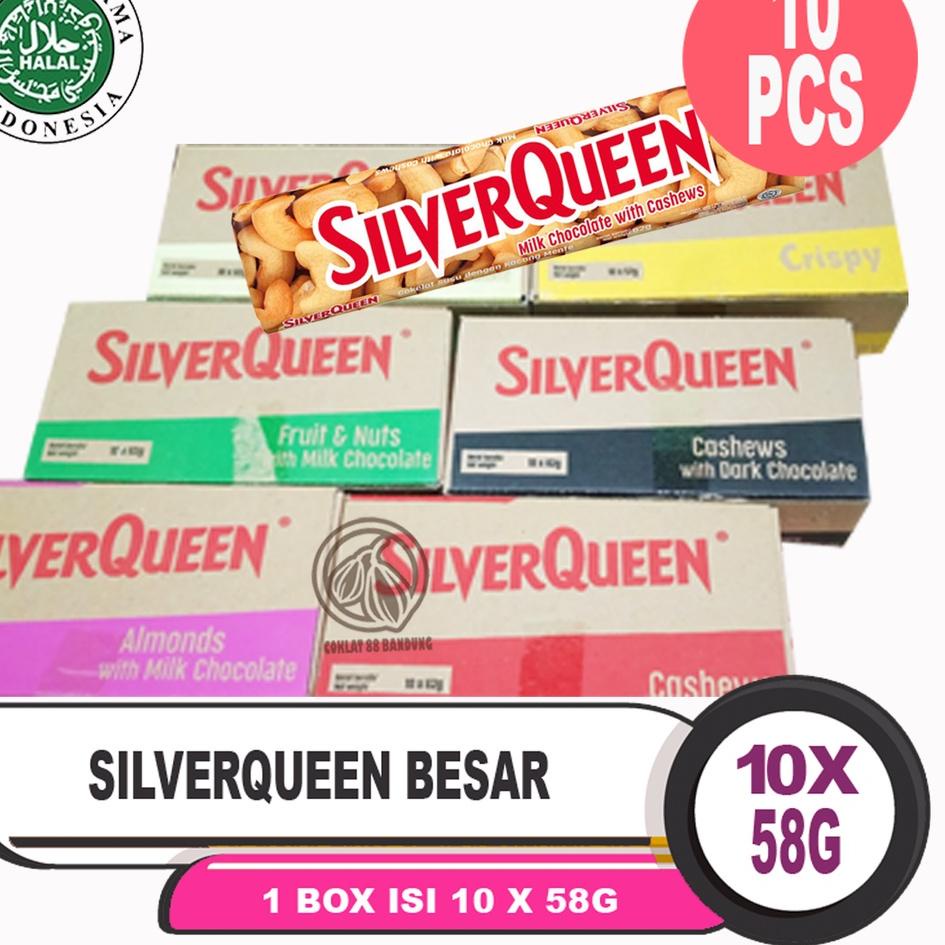 

☀ SilverQueen 58gr X 10 pcs Box Cokelat Besar Ex 62gr - Coklat SIlver Queen Isi 10 X 58 gr Kemasan Buy 1 Get 1 Milk Chocolate Almond Cashew Fruit Dark White Matcha Yogurt Berry 58 gram ✭