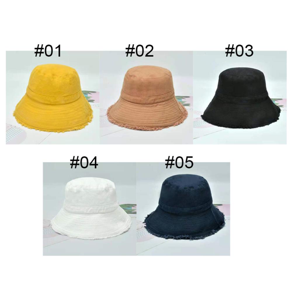 Timekey Wanita Topi Nelayan Outdoor Topi Perlindungan Matahari Warna Solid Raw Edge Fashion Topi Sederhana M1N7