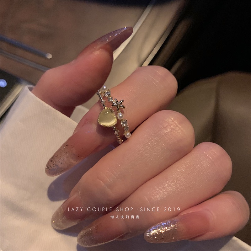 Cincin Opal Hati Korea Kristal Pembukaan Adjustable Rings Untuk Aksesoris Perhiasan Wanita