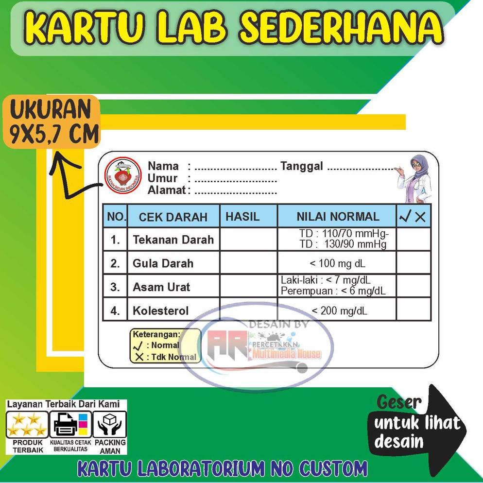 

R92 (100 elmbar)Kartu Laborat - Kartu Pemeriksaan Laborat (kadar gula, tensi, asam urat, colestrol, HB) PRODUCT TERLARIS ☆
