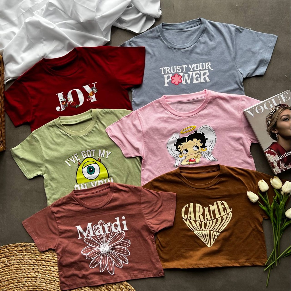 CROP TOP MOTIF | BAJU KAOS TUMBLR CROP TEE TSHIRT KAOS KOREA FASHION WANITA
