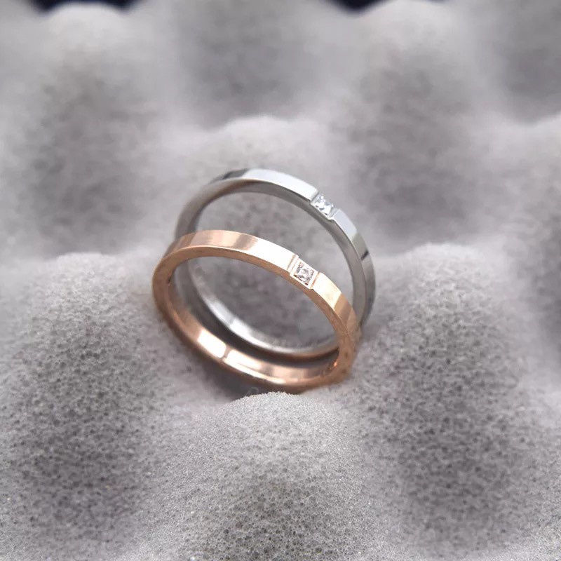 Cincin Jari Telunjuk Bahan Stainless Steel Aksen Berlian Zirkon | Cincin Titanium Steel 18K Warna Rose Gold Dengan Berlian Imitasi Untuk Wanita | Perhiasan Cincin Indah Untuk Wanita