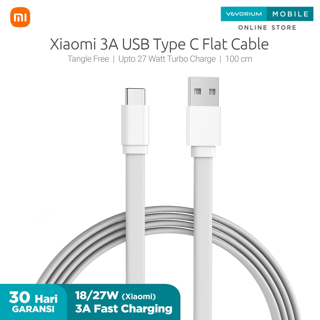 Xiaomi 3A 18W/27W 100cm Kabel Data Type C Anti Kusut Fast Charging 1m Data Cable Type-C Tipe C Original Charger Ori