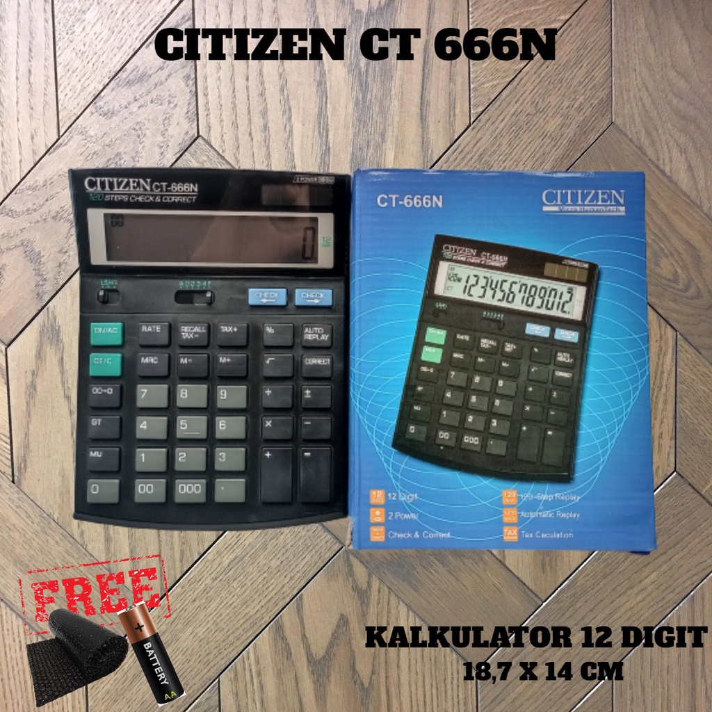 

Kalkulator Besar Auto Correct Double Power Auto Off Kantor Dagang Display 12 Digit 19 x 14cm CT 666N