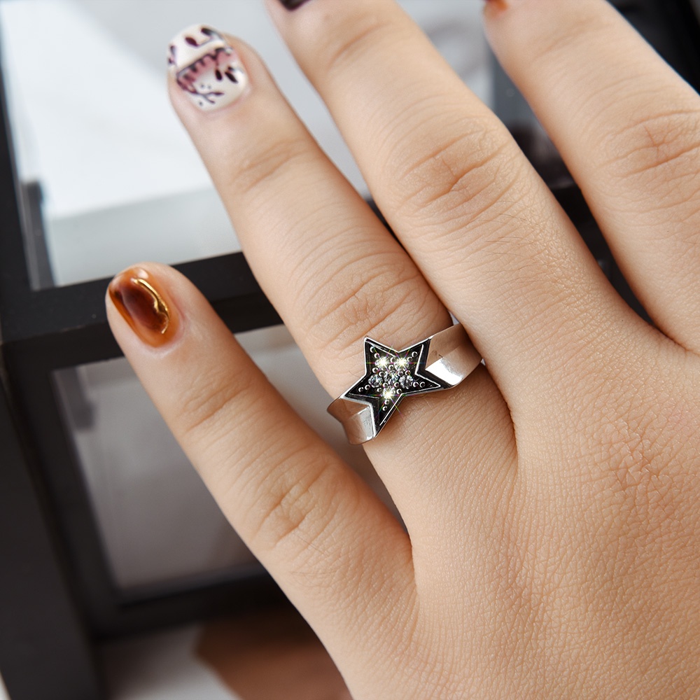 Bertatahkan Zirkon Perhiasan Fashion Wanita Vintage Kristal Pentagram Pesta Rings Wanita Adjustable Terbuka Indah Hadiah Elegan Berlian Imitasi Mengkilap Tidak Teratur Jari Cincin