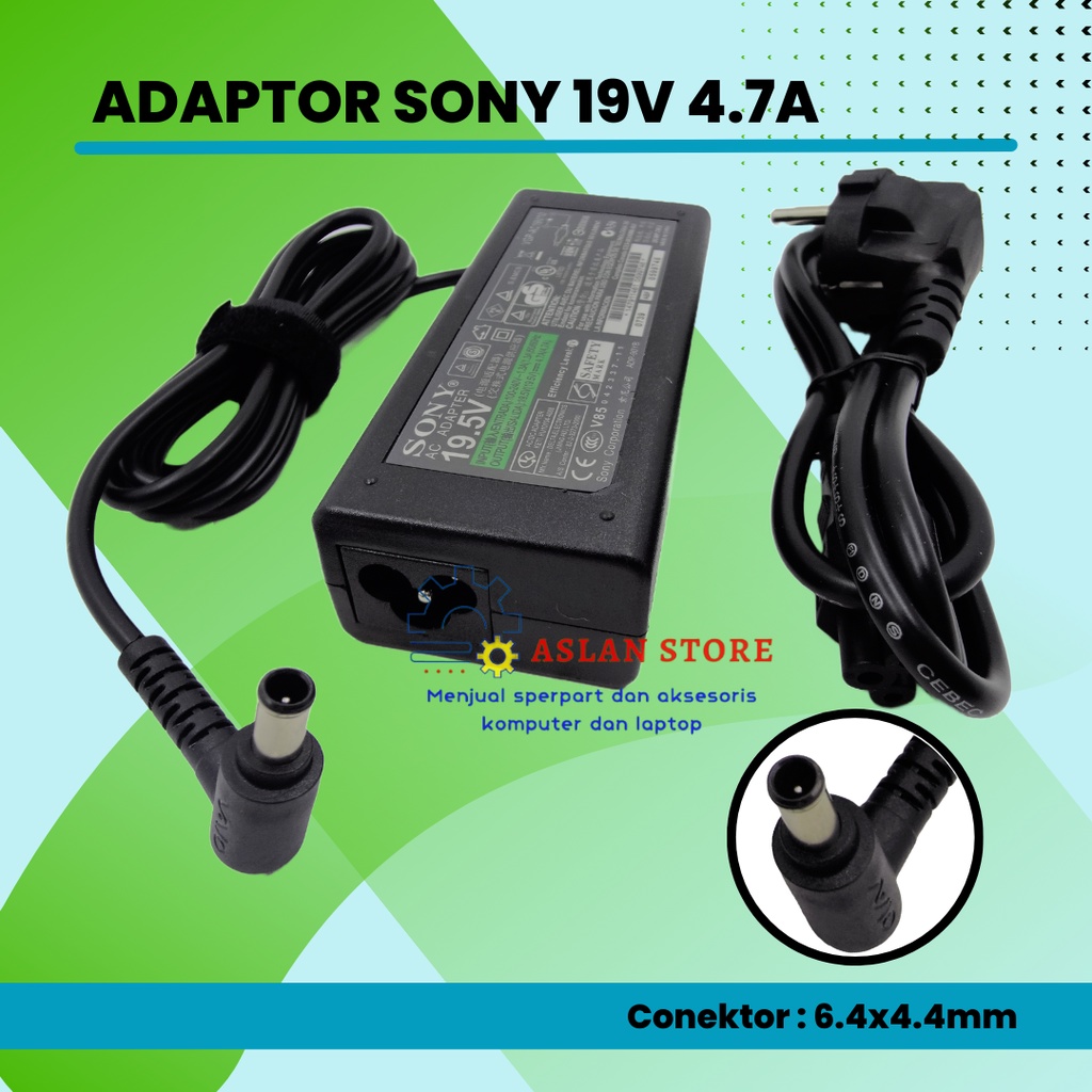 Adaptor Charger Laptop Sony Vaio 19.5V - 4.7A 6.4x4.4mm Sony VAIO PCG VGP VGN VGA VPC Notebook LCD TV Series 90W 6.5*4.4Mm