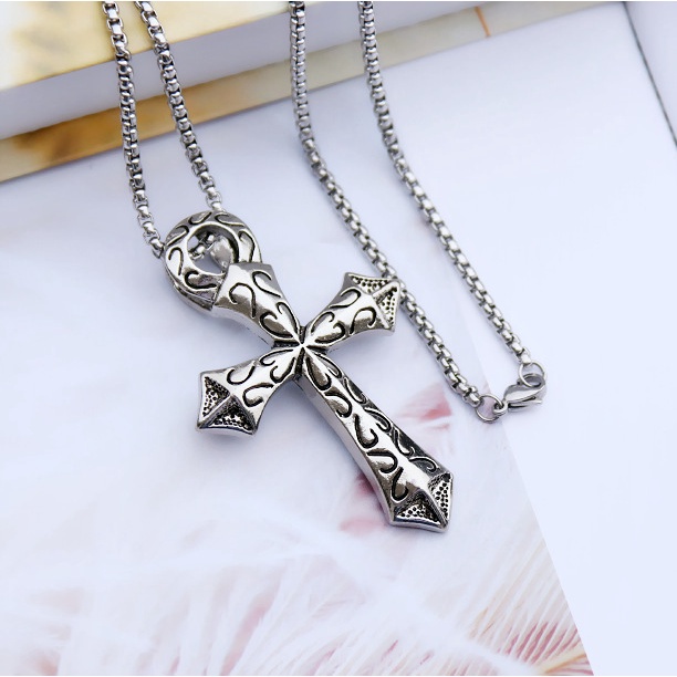 Kalung Salib Gaya Militer | Kalung Bahan Stainless Steel | Aksesoris Bahan Titanium Steel | Liontin Untuk Pria Dan Wanita