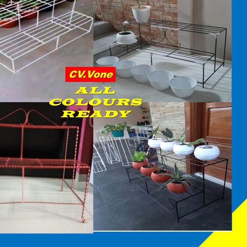 ✵ Rak Bunga Besi Susun 2 Minimalis Tanaman Hias Aglonema  Bertingkat 10 Dudukan Kotak Bulat Bahan Be