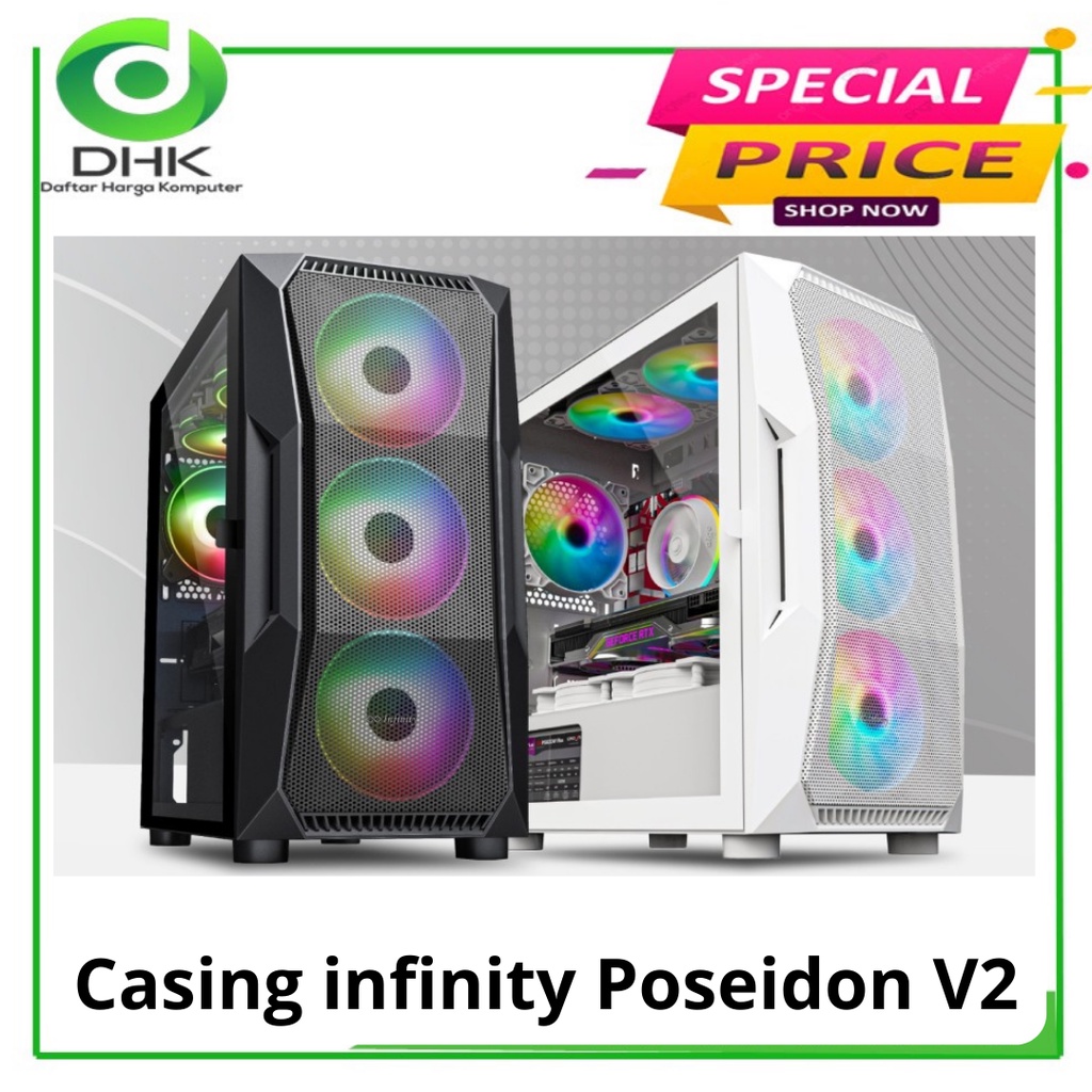 Case Infinity Poseidon V2 micro ATX Mesh Casing Gaming Tempered Glass