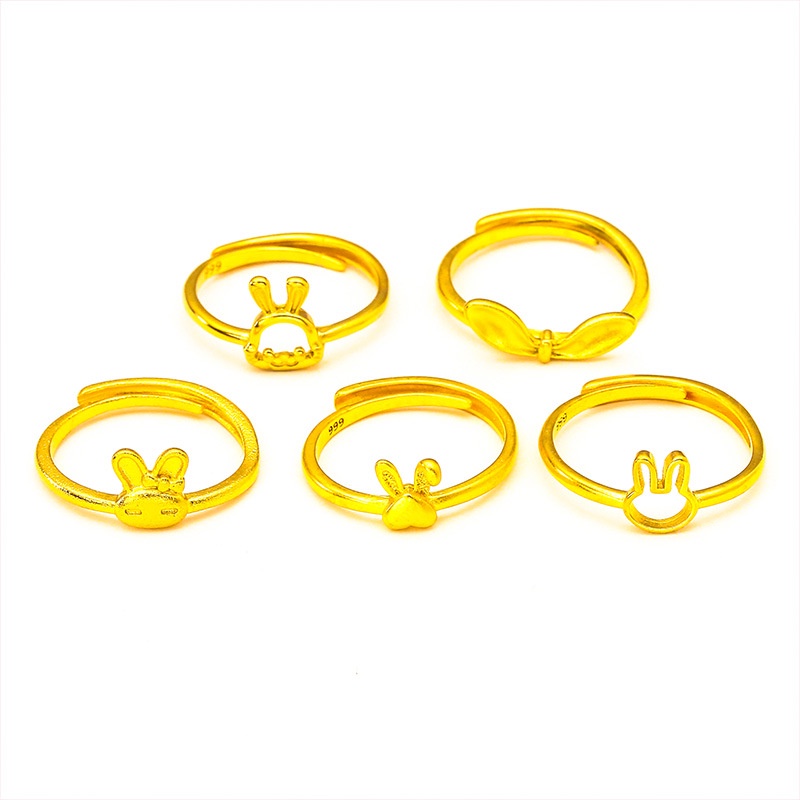 Goldkingdom Perhiasan Fashion 24 K Bangkok Aksesoris Ready Stock Pembukaan Adjustable Cincin Lucu Telinga Kelinci Kecil Hadiah Wanita