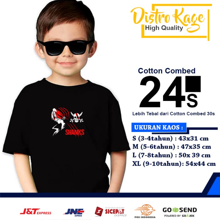 Baju Kaos Anak Laki Laki Shanks one piece Anime Manga Lengan Pendek - Hitam, S